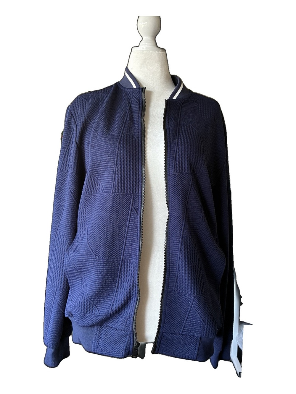 Men's Navy Lightweight Bomber Jacket with Rib-Trim